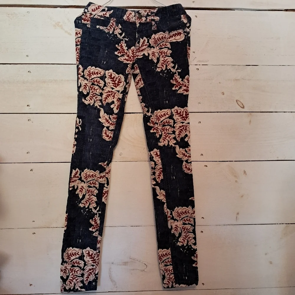 Free People Womens Blue White Red Floral Corduroy Skinny Pants Size 24